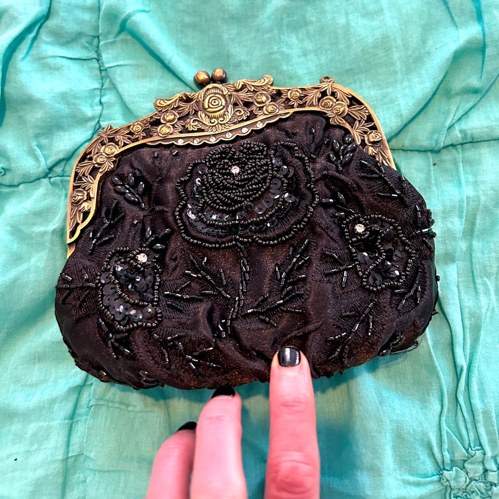 Black beaded vintage inspired clutch
